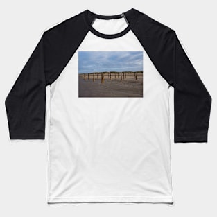 Wooden poles on the beach of Schiermonnikoog, Netherlands Baseball T-Shirt